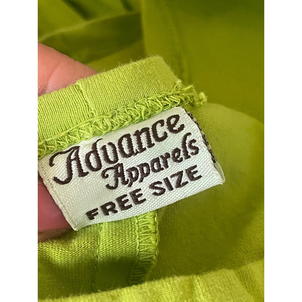 Artsy Boho Lagenlook French Bustle 100% Cotton Midi Dress Lime Green Tie Dye - Picture 15 of 15